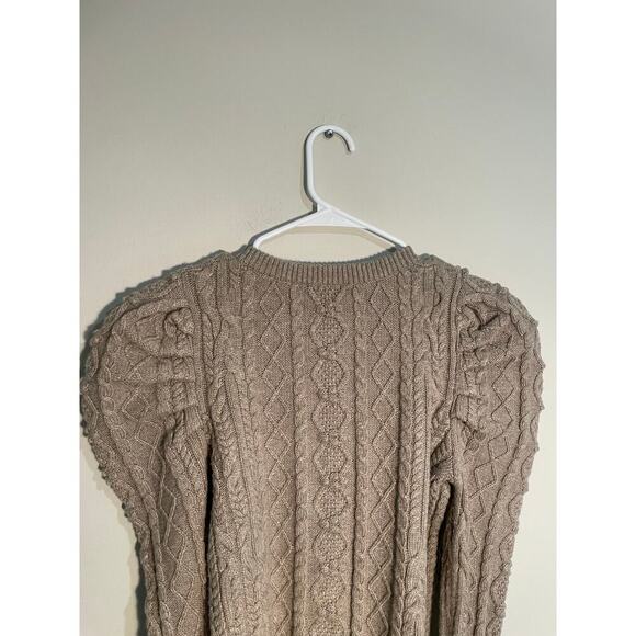 Something Navy Charlie Puff Sleeve Cable Knit Cardigan in Oatmeal Color - Picture 11 of 12